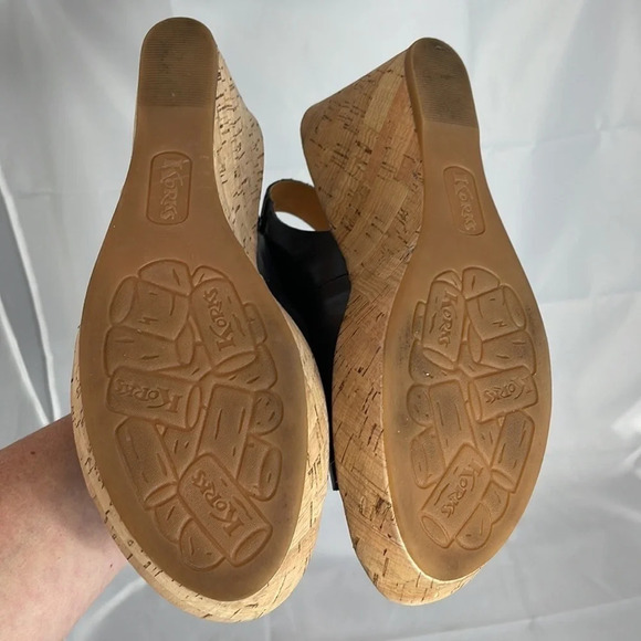 KORK-EASE Cork Wedge Sling-backs Navy Blue Leather Platform Open Toe Size 10 - Picture 12 of 13